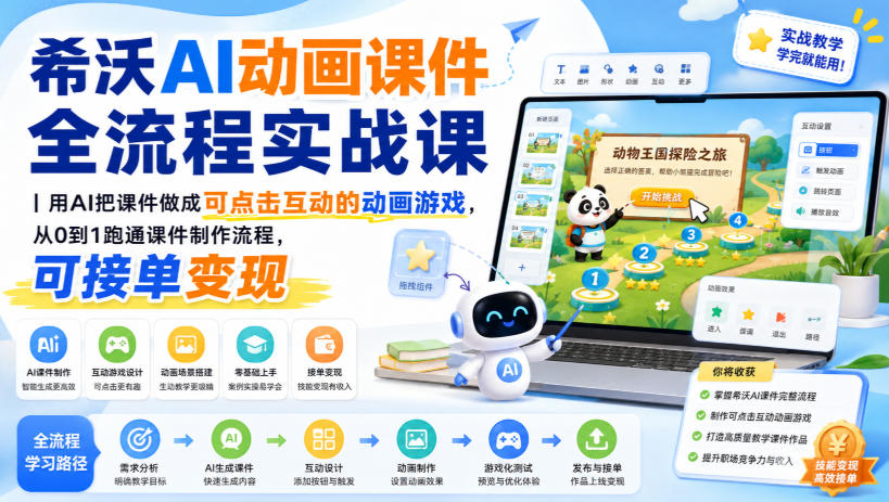 希沃AI动画课件全流程实战课|用AI把课件做成可点击互动的动画游戏,从0到1跑通课件制作流程,可接单变现-副业资源网