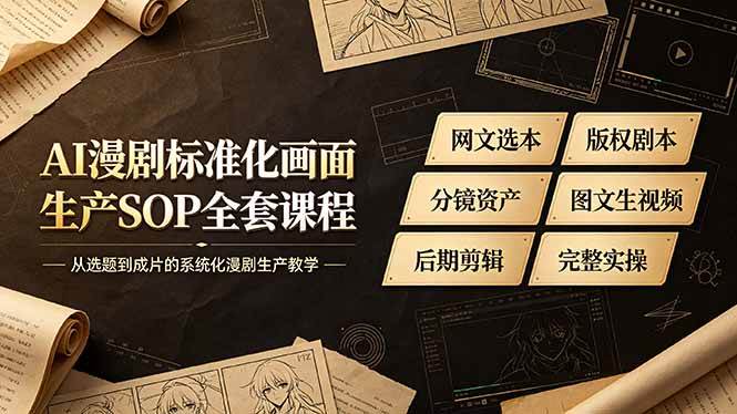 （19199期）AI漫剧标准化画面生产SOP全套课程，网文选本版权剧本分镜资产全覆盖，图文生视频后期剪辑完整实操教学-副业资源网