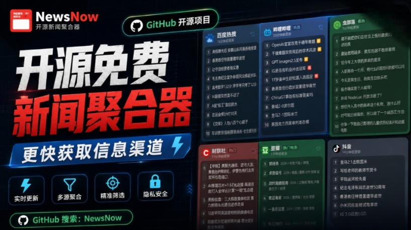 Github开源免费新闻聚合器，更快的获取信息渠道！实时热点聚集，支持主流国内外平台内容显示newsnow-副业资源网