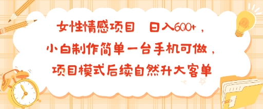 女性情感项目 小白制作简单一台手机可做 项目模式后续自然升大客单 日入6张-副业资源网