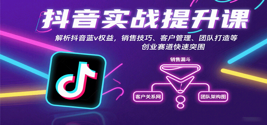 抖音实战提升课：解析抖音蓝v权益，销售技巧、客户管理、团队打造等创业赛道快速突围-副业资源网