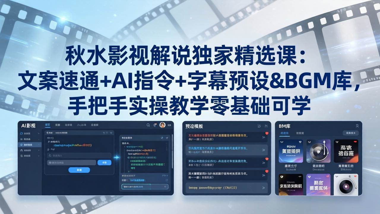 （18080期）秋水影视解说独家精选课：文案速通+AI指令+字幕预设+BGM库，手把手实操教学零基础可学-副业资源网