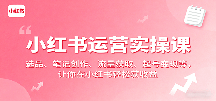 小红书运营实操课：选品、笔记创作、流量获取、起号变现等，让你在小红书轻松获收益-副业资源网