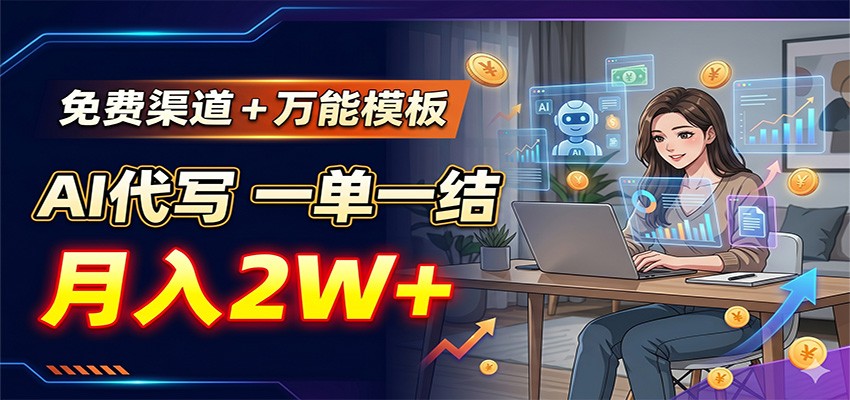 免费渠道+万能模板，AI代写一单一结，月入2W+-副业资源网