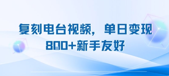 复刻电台视频，单日变现8张+新手友好，长期可做-副业资源网
