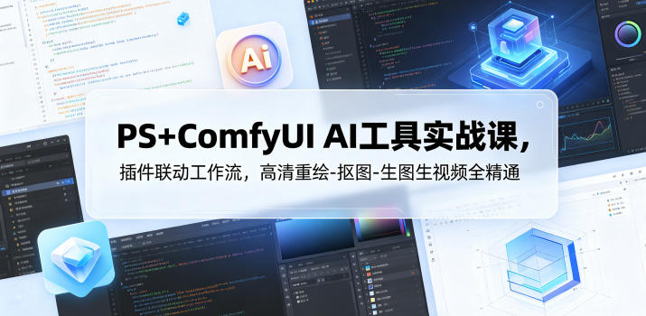 PS+ComfyUI AI工具实战课，插件联动工作流，高清重绘-抠图-生图生视频全精通-副业资源网