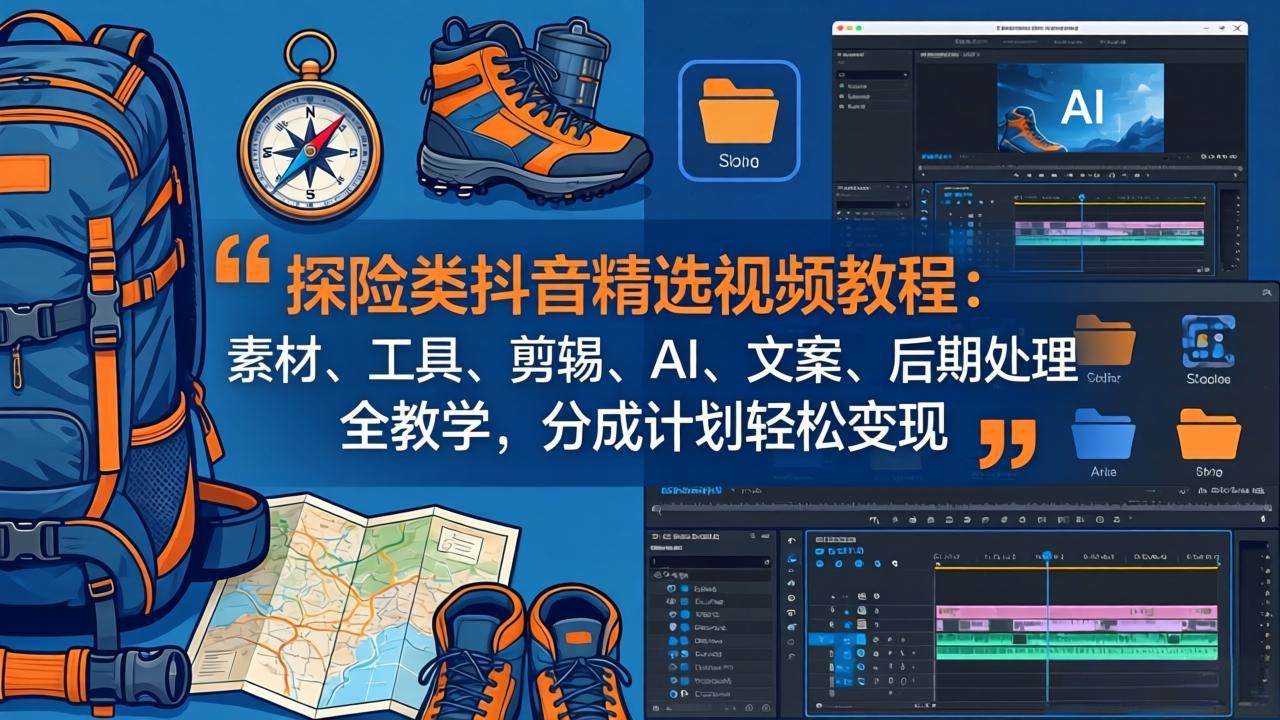 (17994期)探险类抖音精选视频教程:素材、工具、剪辑、AI、文案、后期处理全教学,分成计划轻松变现-副业资源网