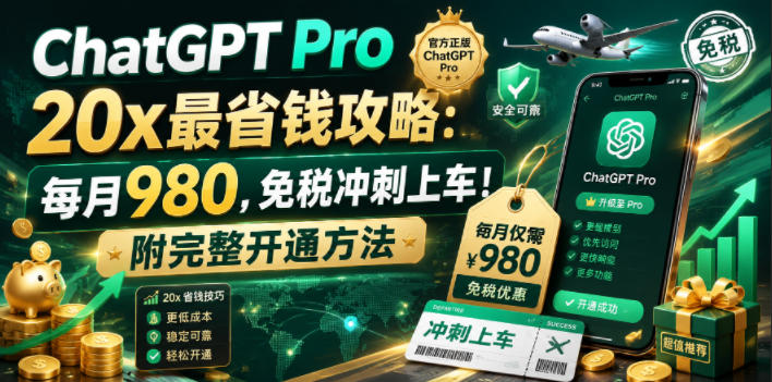 ChatGPT Pro 20x最省钱攻略：每月980，免税冲刺上车！附完整开通方法【文档】-副业资源网