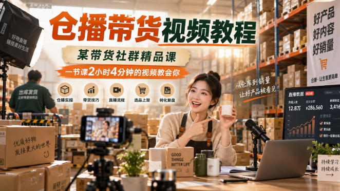 仓播带货视频教程，某带货社群精品课，一节课2小时4分钟的视频教会你-副业资源网