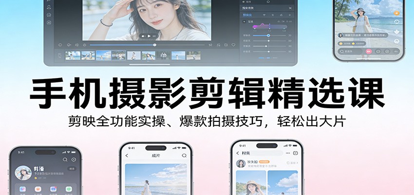手机摄影剪辑精选课：剪映全功能实操、爆款拍摄技巧，轻松出大片-副业资源网