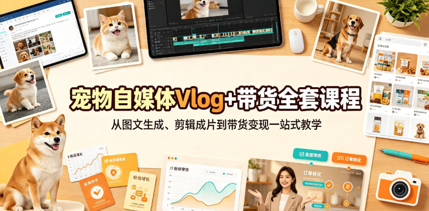 宠物自媒体Vlog+带货全套课程｜从图文生成、剪辑成片到带货变现一站式教学-副业资源网