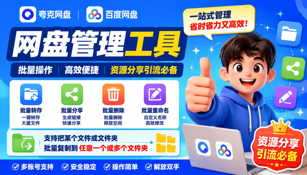 夸克网盘批量文件重命名，批量转存、批量分享、批量复制，内置AI功能-副业资源网