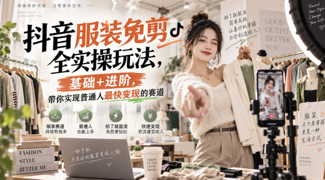 抖音服装免剪全实操玩法，基础+进阶，带你实现普通人最快变现的赛道-副业资源网