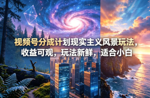 视频号分成计划现实主义风景玩法，收益可观，玩法新鲜，适合小白-副业资源网