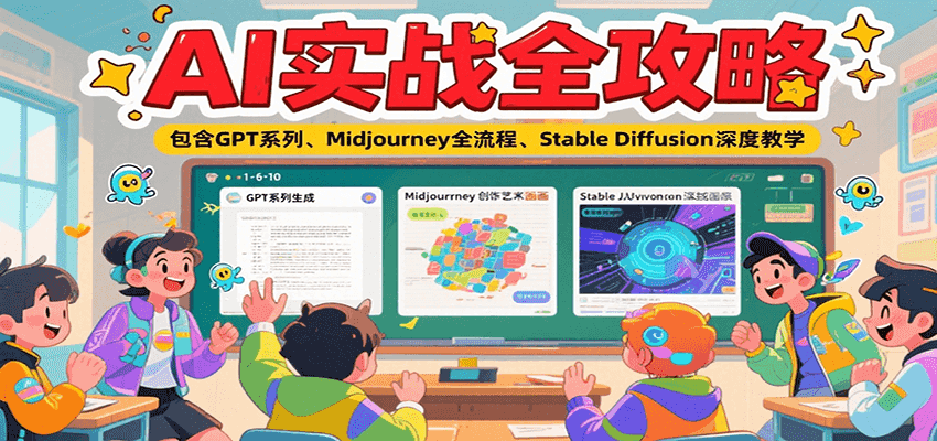 AI实战全攻略，包含GPT系列、Midjourney全流程、Stable Diffusion深度教学-副业资源网