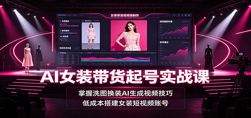 AI女装带货起号实战课:掌握洗图换装AI生成视频技巧,低成本搭建女装短视频账号-副业资源网