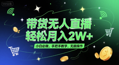 带货无人直播，轻松月入2W+，小白必做，手把手教学，无脑操作(附学习资料)-副业资源网