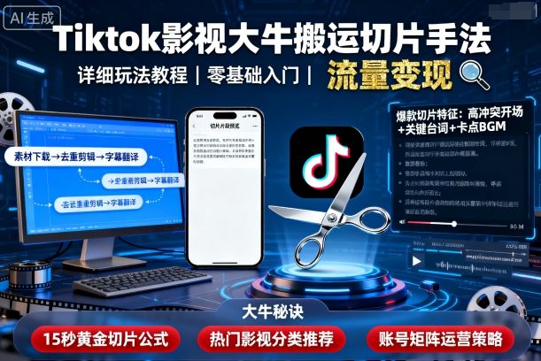 Tiktok影视大牛搬运切片手法，详细玩法教程-副业资源网