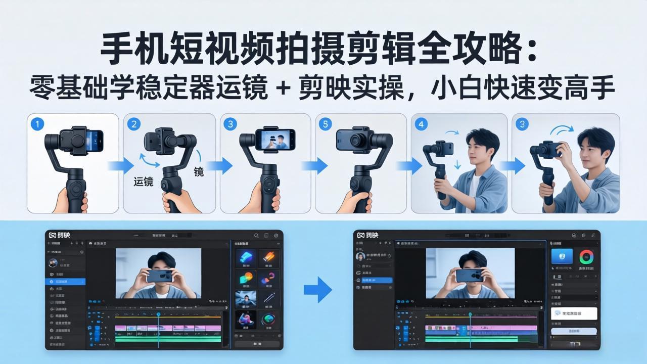 手机短视频拍摄剪辑全攻略：零基础学稳定器运镜 + 剪映实操，小白快速变高手-副业资源网