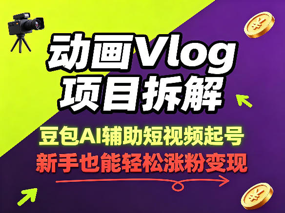 动画Vlog项目拆解，豆包AI辅助短视频起号，新手也能轻松涨粉，43条作品涨粉8.3W-副业资源网