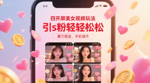 四开屏美女视频玩法，引s粉轻轻松松，暴力掘金，手机操作【揭秘】-副业资源网