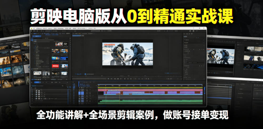 剪映电脑版从0到精通实战课,全功能讲解+全场景剪辑案例,做账号接单变现-副业资源网