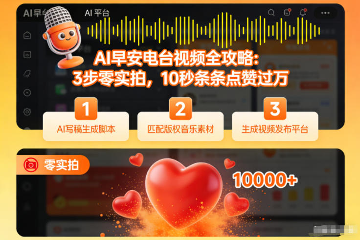 AI早安电台视频全攻略：3步零实拍，10秒条条点赞过万-副业资源网