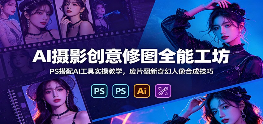 AI摄影创意修图全能工坊：PS搭配AI工具实操教学，废片翻新奇幻人像合成技巧-副业资源网