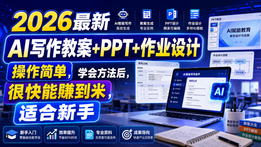 2026最新AI写作教案+PPT+作业设计,操作简单,学会方法后,很快能賺到米,适合新手-副业资源网