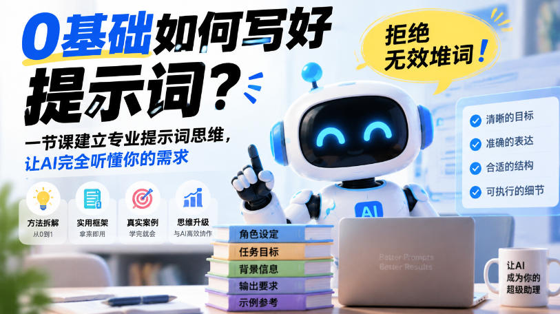 0基础如何写好提示词，拒绝无效堆词！一节课建立专业提示词思维，让AI完全听懂你的需求-副业资源网