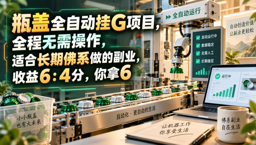 瓶盖全自动挂G项目，全程无需操作，适合长期佛系做的副业，收益6：4分，你拿6【揭秘】-副业资源网