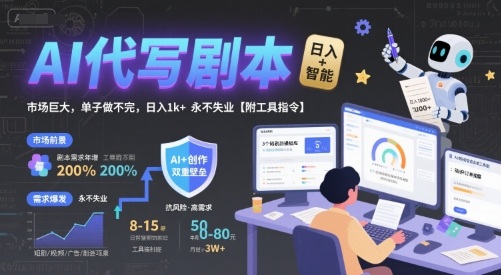 AI代写剧本，市场巨大，单子做不完，日入1k+ 永不失业【附工具指令】-副业资源网