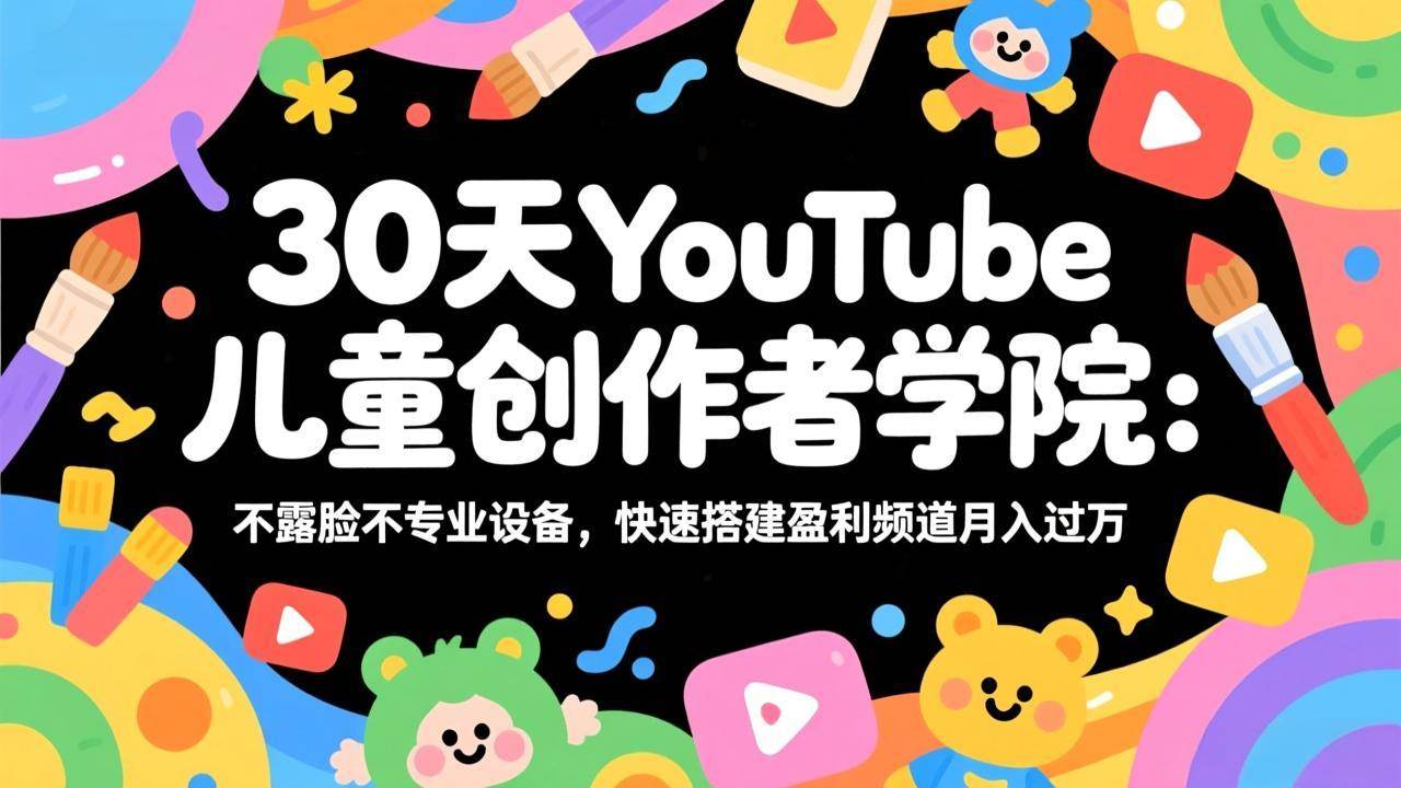 （17554期）30天YouTube儿童创作者学院：不露脸不专业设备，快速搭建盈利频道月入过万-副业资源网