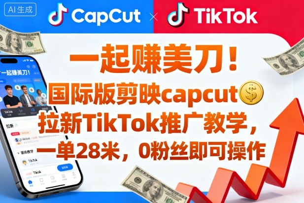 一起賺美刀！国际版剪映capcut拉新TikTok推广教学，一单28米，0粉丝即可操作（附推广入口和教学）-副业资源网