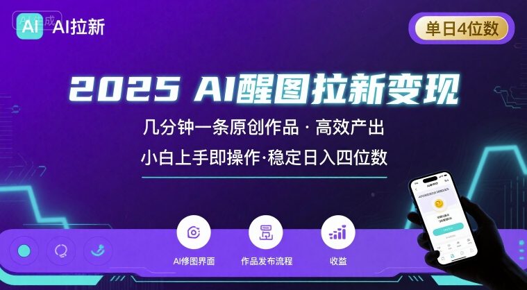 2025最强AI醒图拉新，几分钟一条原创作品，单日收入4位数，小白也能上手操作-副业资源网