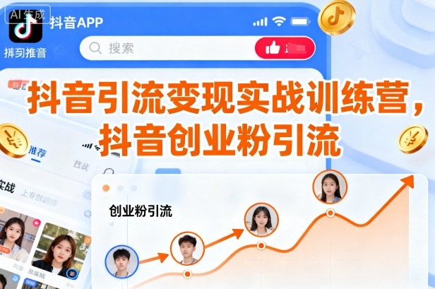 抖音引流变现实战训练营，抖音创业粉引流-副业资源网
