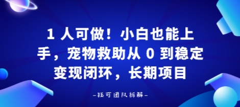 1人可做！小白也能上手，宠物救助从 0 到稳定变现闭环，长期项目-副业资源网