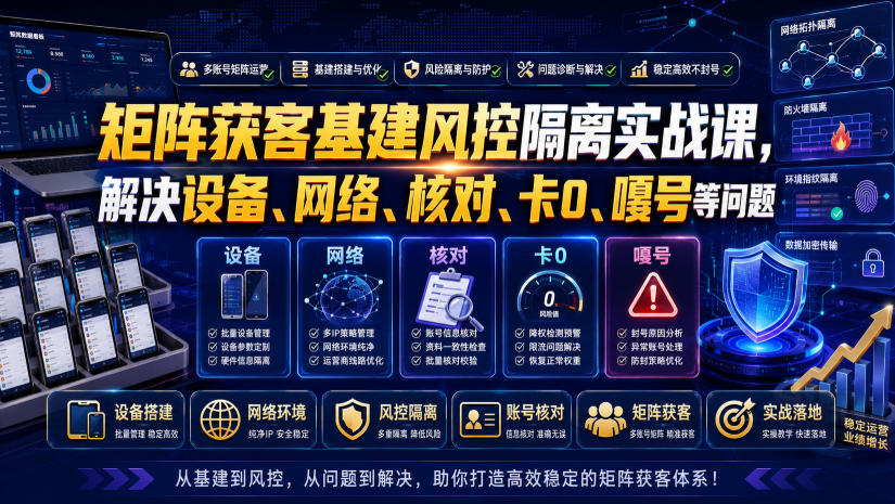 矩阵获客基建风控隔离实战课，解决设备、网络、核对、卡0、嘎号等问题-副业资源网