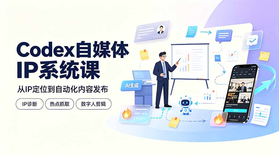 Codex自媒体IP系统课：IP诊断/热点抓取/IP蒸馏 Skill，爆款复刻数字人多平台自动发布教程-副业资源网