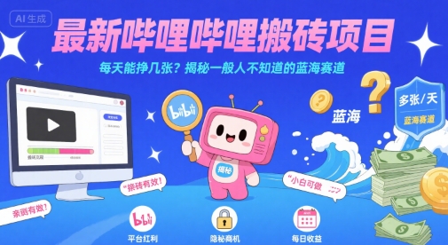 最新哔哩哔哩上B站搬砖项目，每天能挣几张？揭秘一般人不知道的蓝海赛道-副业资源网