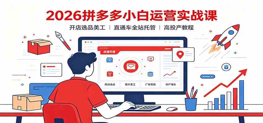 2026拼多多小白运营实战课：开店选品美工，直通车全站托管高投产教程-副业资源网
