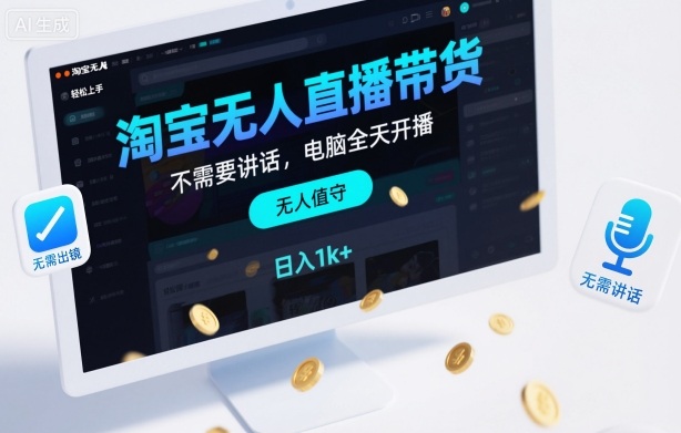 淘宝无人直播带货,不需要出镜,不需要讲话,电脑全天开播,轻松上手,日入1k+【揭秘】-副业资源网