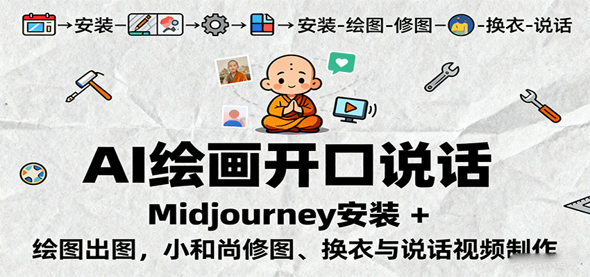 AI绘画开口说话，Midjourney安装 + 绘图出图，小和尚修图、换衣与说话视频制作-副业资源网