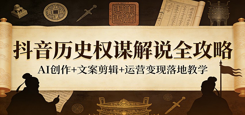 抖音历史权谋解说全攻略：AI创作+文案剪辑+运营变现落地教学-副业资源网