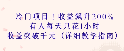 冷门项目！收益飙升200% 有人每天只花1小时 收益突破1k(详细教学指南)-副业资源网