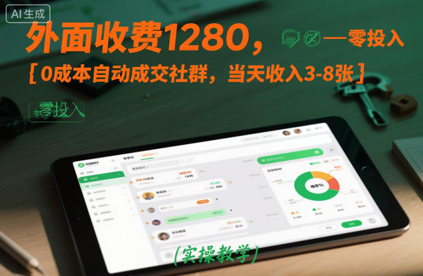 外面收费1280，0成本自动成交社群，当天收入3-8张【实操教学】-副业资源网