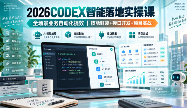 2026Codex智能落地实操课，全场景业务自动化提效，技能封装+接口开发+项目实战-副业资源网