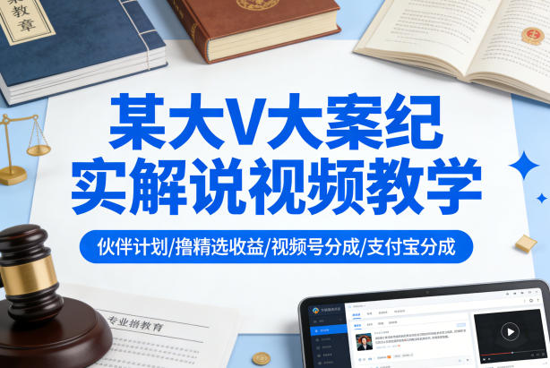 某大V大案纪实解说视频教学，可做伙伴计划、撸精选收益，视频号和支付宝分成计划均可-副业资源网