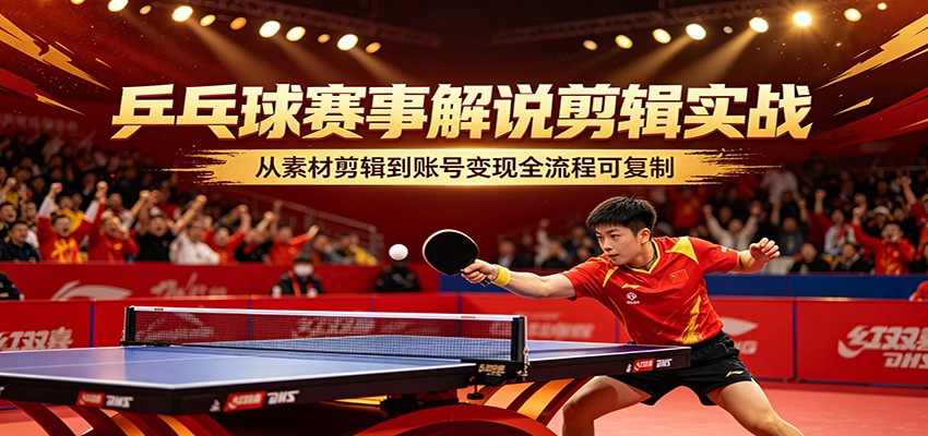 乒乓球赛事解说剪辑实战，从素材剪辑到账号变现全流程可复制-副业资源网