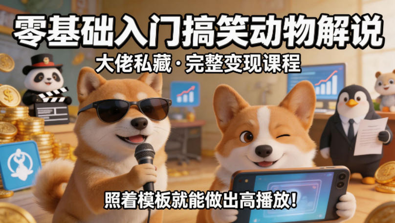 零基础入门搞笑动物解说，大佬私藏完整变现课程，照着模板就能做出高播放-副业资源网